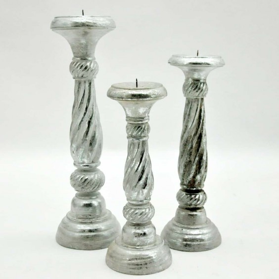 40/35/30CM SET 3 SILVER CANDLESTICKS