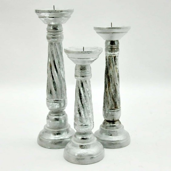 40/35/30CM SET 3 SILVER CANDLESTICKS