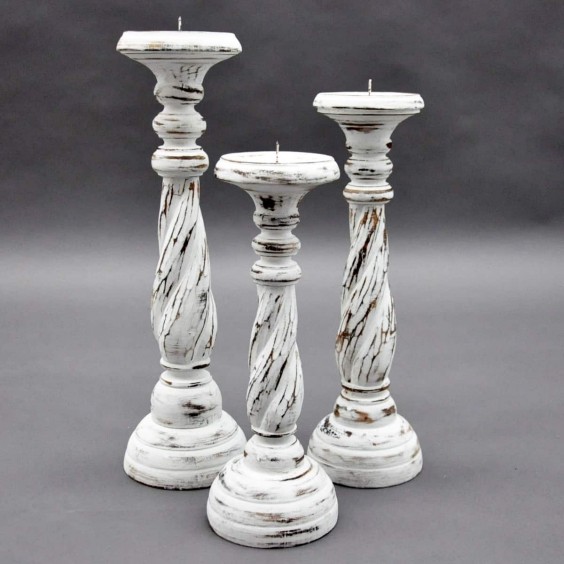 40/35/30CM SET 3 WHITE WASH CANDLESTICKS
