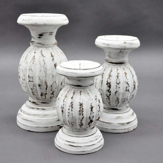 30/25/20CM SET 3 WHITE WASH CANDLESTICKS