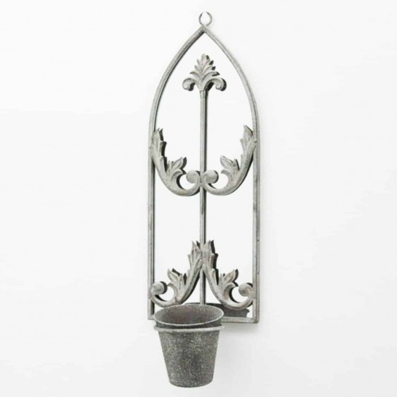 60cm RUSTY WALL MIRROR WITH SINGLE PLANTER