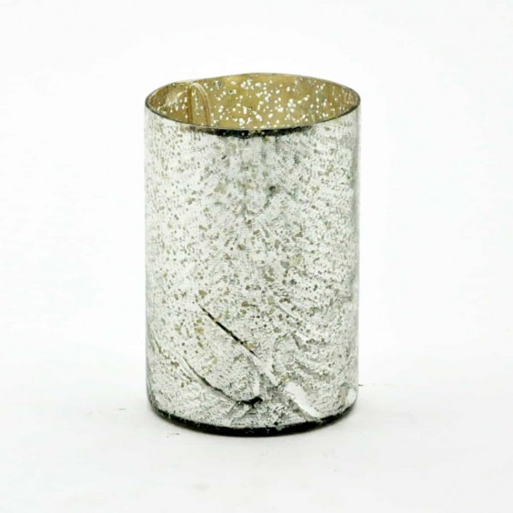 6" SILVER FOIL GLASS CANDLEHOLDER