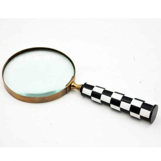 4" ANTIQUE BRASS BLCK & WHITE MAGNIFY GLAS