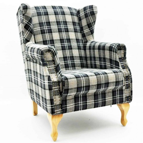 GRANITE GREY CHECK FABRIC ARM CHAIR