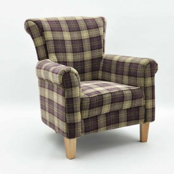 PURPLE CHECK FABRIC ARM CHAIR