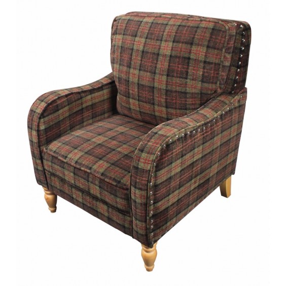 MOSS CHECK FABRIC ARM CHAIR