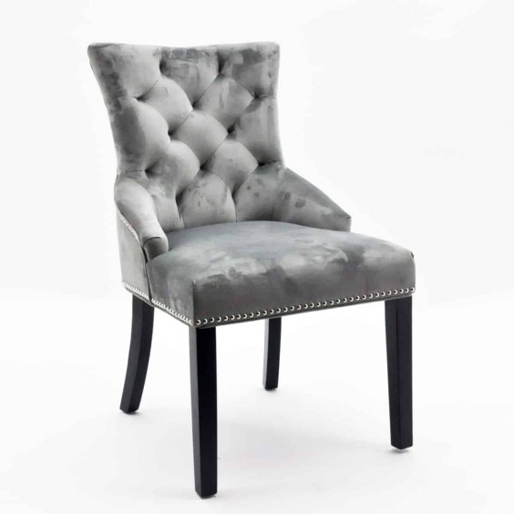 91 CM GREY VELVET DINING CHAIR BLACK