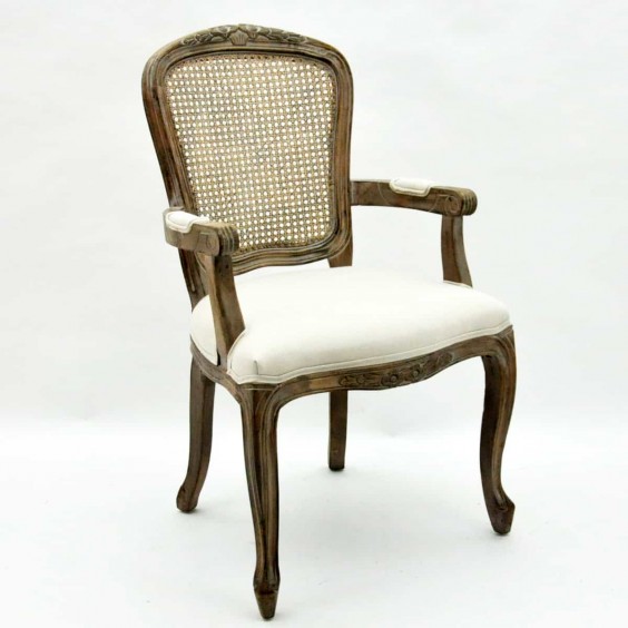 NATURAL FR RATTAN LINEN LOUIS ARMCHAIR
