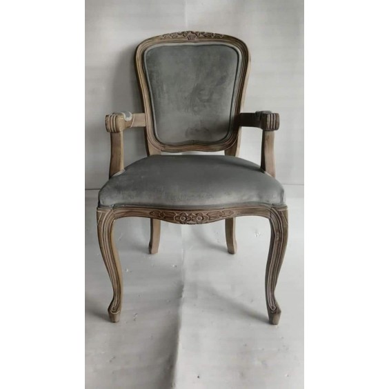 NATURAL FR GREY FABRIC LOUIS ARMCHAIR