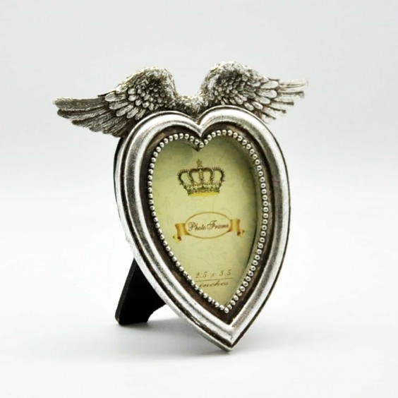 14cm ANTIQUE SILVER HEART SHAPE PHOTOFRAME