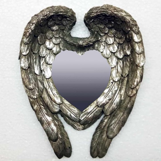 57CM ANTIQUE SILVER MIRROR-WING DESIGN