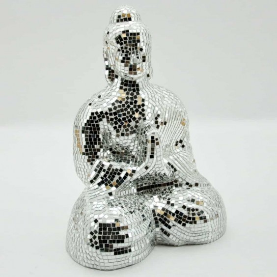 40CM SILVER MOSAIC MEDITATING BUDDHA