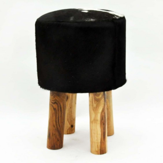 BLACK AND WHITE COW-HIDE STOOL 45x30x30cm