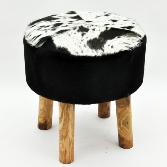 BLACK AND WHITE COW-HIDE STOOL 45x44x44cm