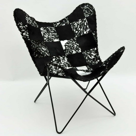 BLACK AND WHITE COW-HIDE BUTTERFLY CHAIR