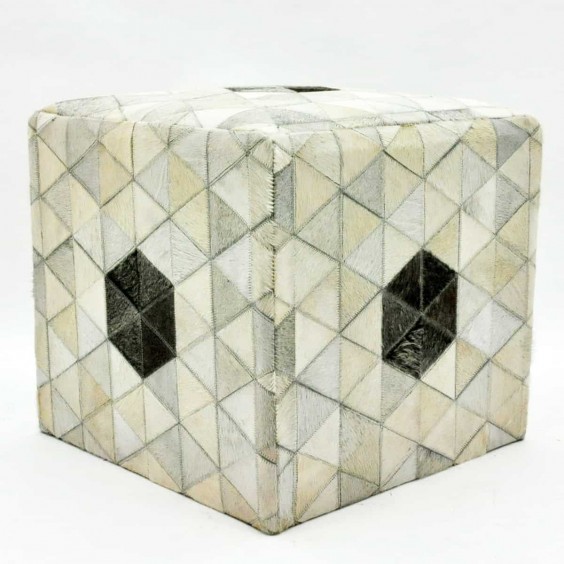 GREY COW-HIDE POUF 45x45x45cm