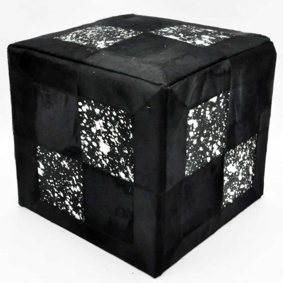 BLACK AND SILVER COW-HIDE POUF 45x45x45cm