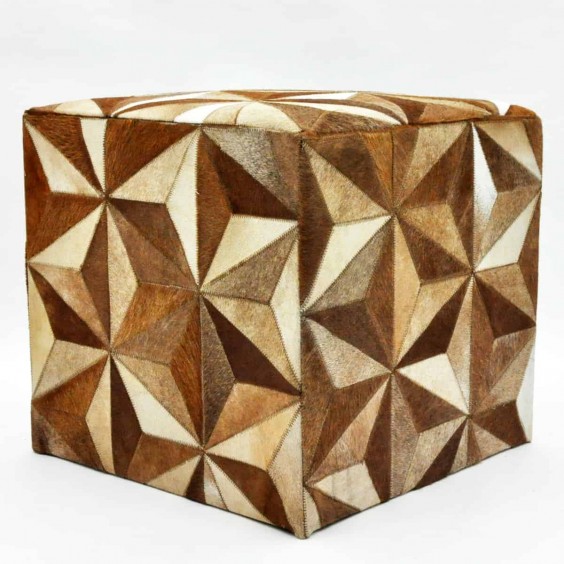TAN STAR COW-HIDE POUFFE 45x45x45cm