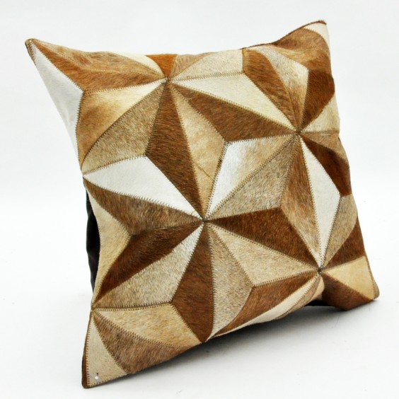 45X45CM TAN STAR COW-HIDE CUSHION
