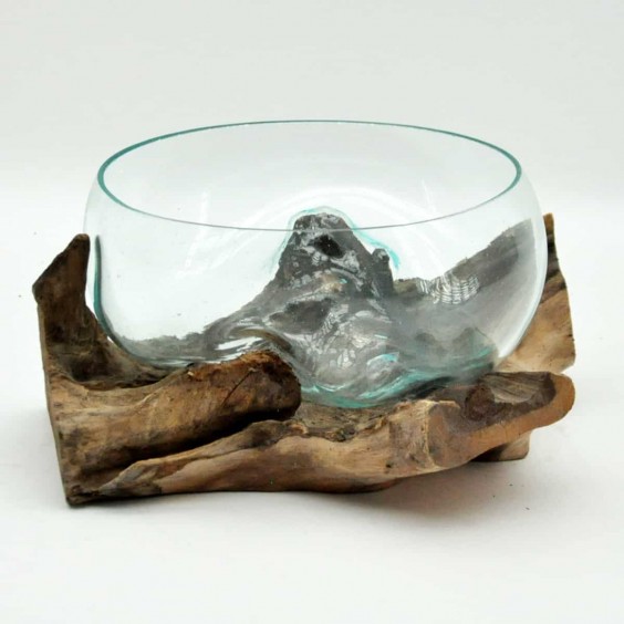 #9 M TEAK ROOT FRUIT BOWL BLOWN GLASS