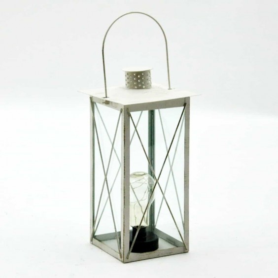 35cm SQUARE CREAM LANTERN WITH BULB