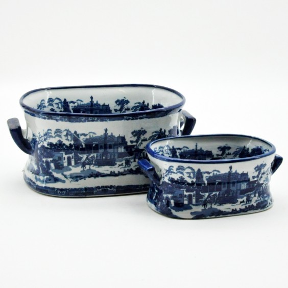 SET 2 14"/19" BLUE/WHITE FOOTBATHS