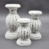 30/25/20CM SET 3 WHITE WASH CANDLESTICKS