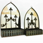SET 2 74/60CM RUSTY WALL MIRROR WITH PLANT