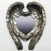 57CM ANTIQUE SILVER MIRROR-WING DESIGN