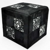 BLACK AND SILVER COW-HIDE POUF 45x45x45cm