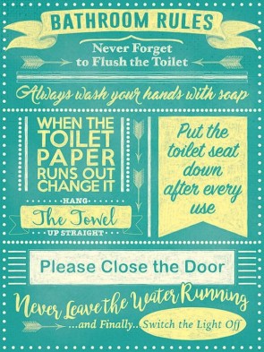 Rules Of The Bathroom Metal Sign 400 x300mm