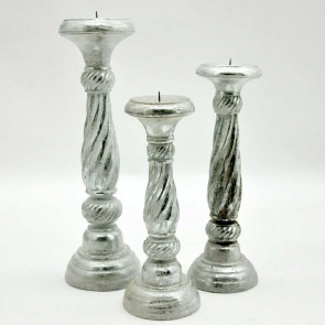 40/35/30CM SET 3 SILVER CANDLESTICKS