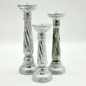 40/35/30CM SET 3 SILVER CANDLESTICKS
