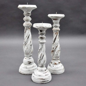 40/35/30CM SET 3 WHITE WASH CANDLESTICKS