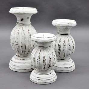 30/25/20CM SET 3 WHITE WASH CANDLESTICKS