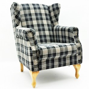 GRANITE GREY CHECK FABRIC ARM CHAIR