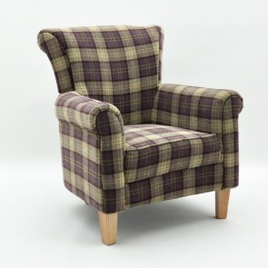PURPLE CHECK FABRIC ARM CHAIR