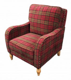 CLARET CHECK FABRIC ARM CHAIR