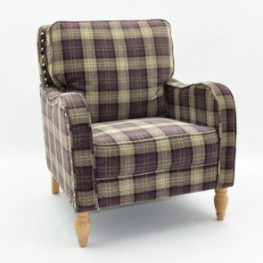 PURPLE CHECK FABRIC ARM CHAIR