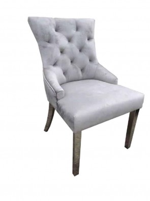 CHAMPAGNE VELVET DINING CHAIR-CHROME LEG