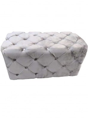 80CM LIGHTGREY VELVET BUTTON DESIGN OTTOMA