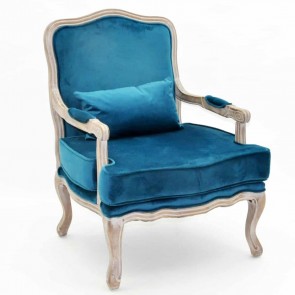 NATURAL FR TEAL VELVET LOUIS CHAIR