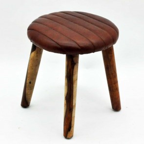 41CM ROUND LEATHER STOOL