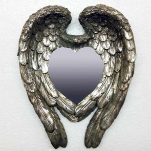 57CM ANTIQUE SILVER MIRROR-WING DESIGN