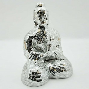 40CM SILVER MOSAIC MEDITATING BUDDHA