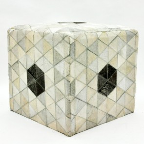 GREY COW-HIDE POUF 45x45x45cm