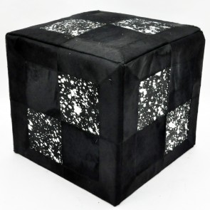 BLACK AND SILVER COW-HIDE POUF 45x45x45cm