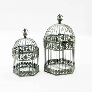 CREAM COLOUR SET 2 HEXAGONAL BIRDCAGES