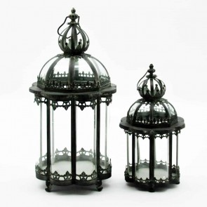 62/42CM GREEN SET 2 METAL GARDEN LANTERNS