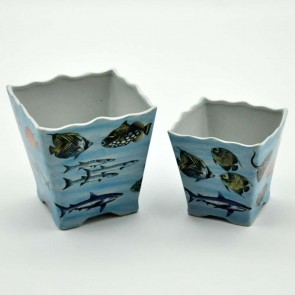 8"/6.5" SET 2 SEALIFE SQUARE PLANTERS